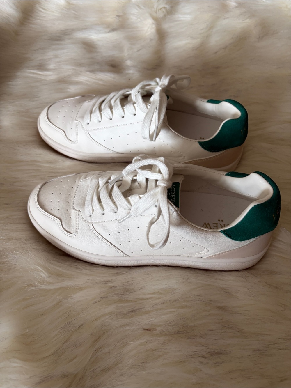 J. Crew Factory White Leather Low-Top Sneakers with Green Heel